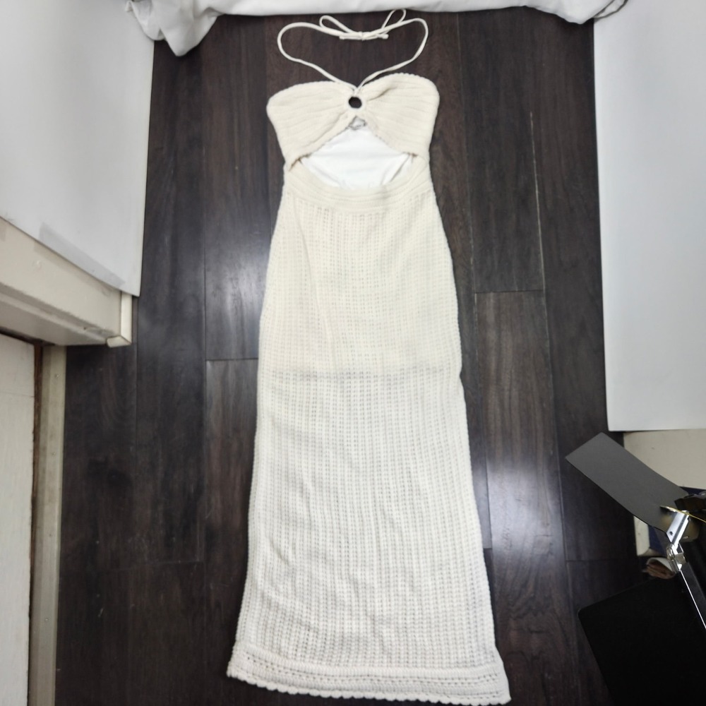 Abercrombie & Fitch Crochet Strapless Cut Out Maxi Dress Medium Cream Tie Up Top